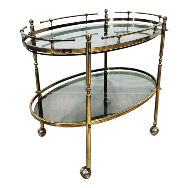 Vintage French Brass Serving Bar Cart, 1960s For Sale
