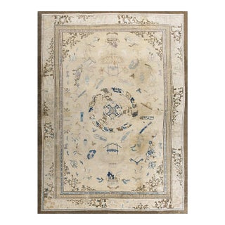 1880s Ivory Field Medallion Vase Classic Antique Chinese Peking Room Size Rug For Sale