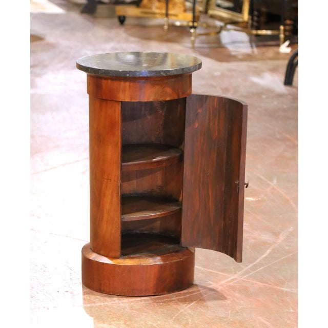 19th C. French Empire Style Walnut Bouillotte Table With Black Fossil Marble Top For Sale - Image 4 of 9