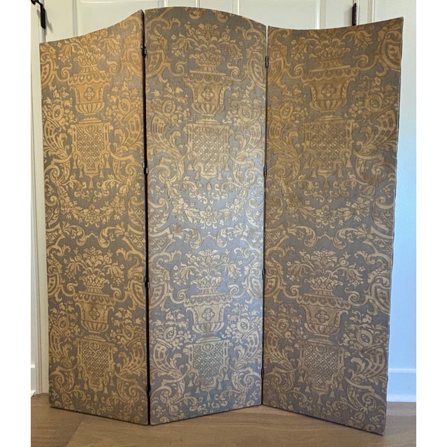 Vintage Fortuny 'Carnavalet' Three Panel Double Sided Screen / Double Sided Room Divider For Sale - Image 12 of 18