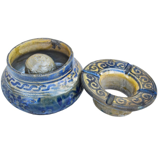 Blue Antique Handmade Moroccan Ceramic Ashtray With Blues For Sale - Image 8 of 10