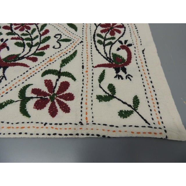 Red and Green Indian Embroidered Bolster Pillow 15 X 24 For Sale - Image 4 of 5