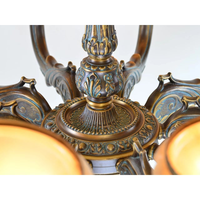 Traditional Large Spanish Alabaster Globe Chandelier 10-Light Solid Bronze 40" W For Sale - Image 3 of 10
