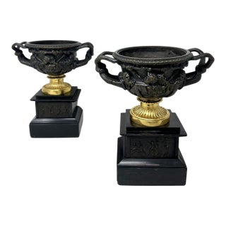 Antique Pair French Ormolu Bronze Warwick Albani Grand Tour Vases Urns Clodion For Sale