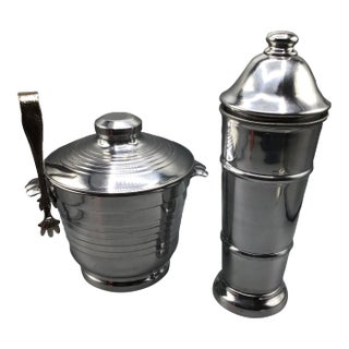 Aluminum Kraftware Cocktail Shaker With Italian Mascot Ice Bucket and Tongs-Set of 3 For Sale
