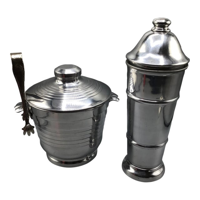 Aluminum Kraftware Cocktail Shaker With Italian Mascot Ice Bucket and Tongs-Set of 3 For Sale