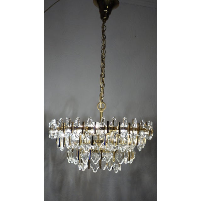 1960s Brass and Lead Crystal 6-Light Chandelier from Palwa, 1960s For Sale - Image 5 of 10