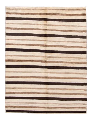 Beige Striped Modern Gabbeh Handmade Wool Rug