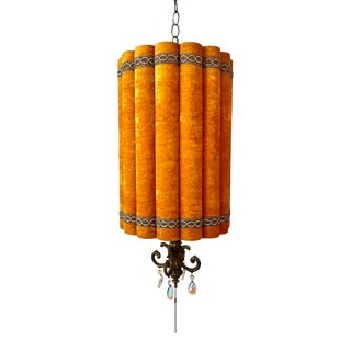 Hollywood Regency Orange Velvet Swag Pendant Light For Sale