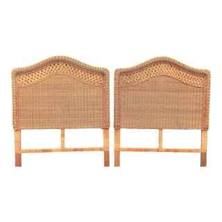 Vintage Wicker Natural Curved Crosshatch Top Twin Size Headboards- a Pair For Sale