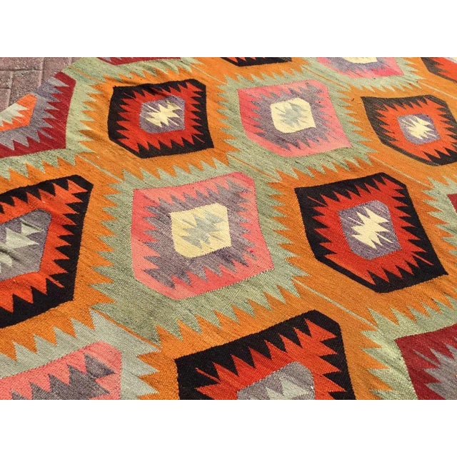 1960s Vintage Diamond Design Kilim Rug - 67" X 102" For Sale - Image 5 of 11