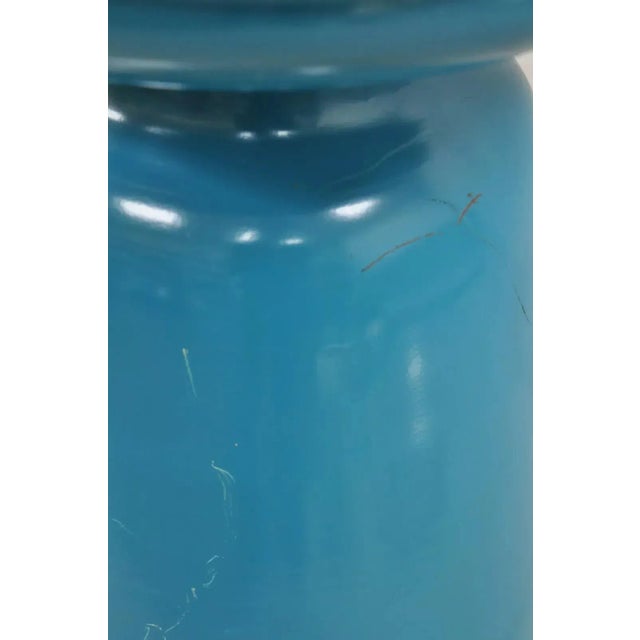 Blue Modern Turquoise Blue Perforated Metal Garden Stool For Sale - Image 8 of 10