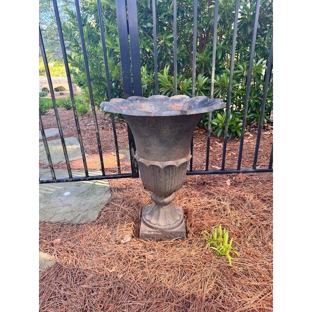 English Pair of Large Cast Iron Urn/Planters For Sale - Image 3 of 5