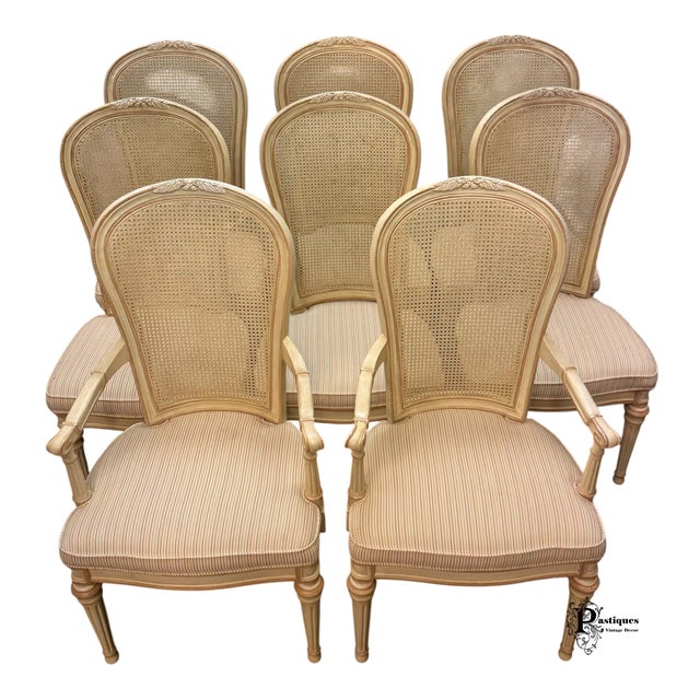 Vintage Drexel Heritage Shabby Chic Cane Back Dining Chairs - Set of 8 For Sale - Image 11 of 12
