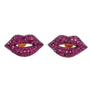 Sydney Evan 14k Rose Gold & Ruby Lips Style Earrings For Sale