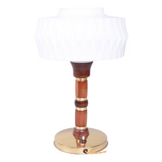Mid-Century Table Lamp in Walnut, Brass and Glass, Czech, 1960s For Sale