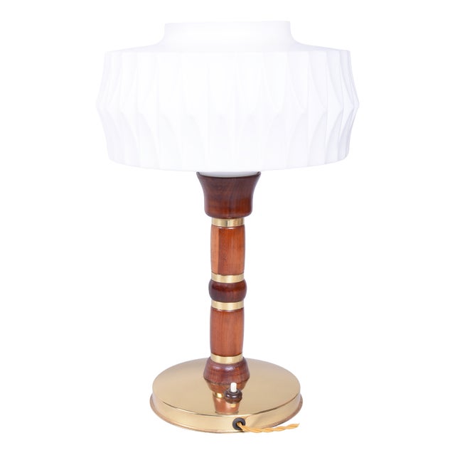 Mid-Century Table Lamp in Walnut, Brass and Glass, Czech, 1960s For Sale