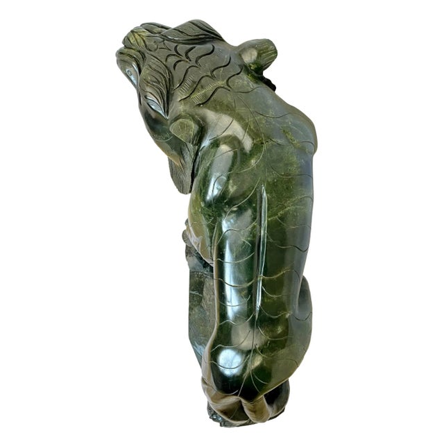 Gemstone Monumental Chinese Carved Green Nephrite Jade Tiger, Circa 1970s For Sale - Image 7 of 12
