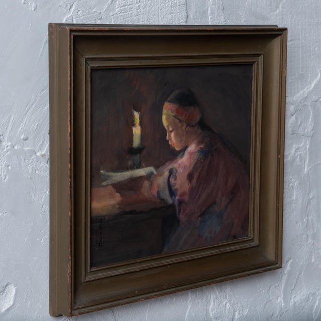 Helen Hyde - Girl Reading by Candlelight, Japanisme Watercolor, C.1900 For Sale In Savannah - Image 6 of 8