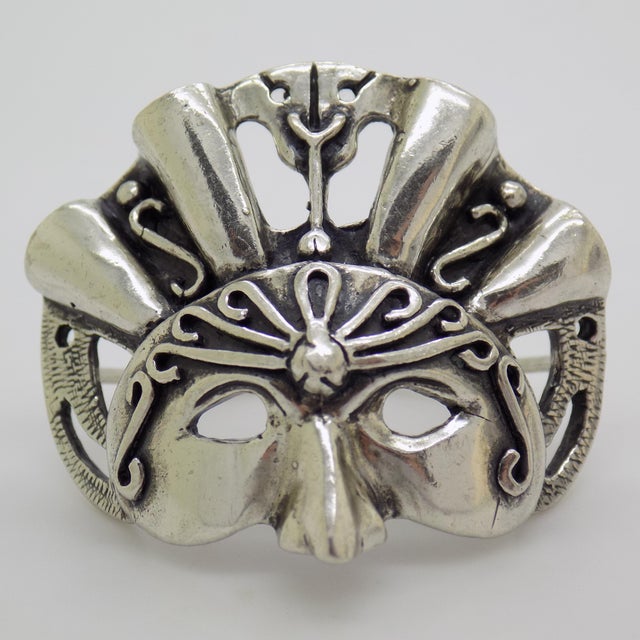 Italian Vintage Italian Handmade Genuine Silver Venetian Carnival Mask Figurine Miniature For Sale - Image 3 of 10
