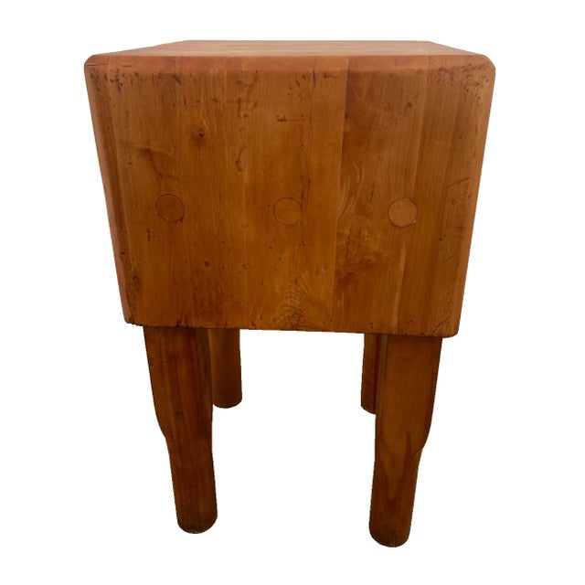 1960s Vintage Butchers Block Carving Kitchen Table Solid 14" Thick End Cut Maple Slab For Sale - Image 5 of 12