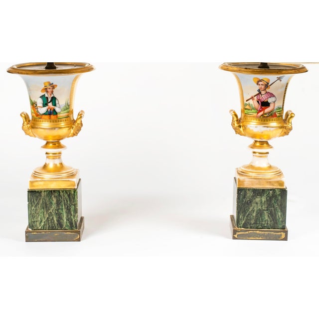 Antique Early 19th Century Old Paris Porcelain Urn Vases Decorated With Gardeners Now Mounted as Table Lamps - A Pair For Sale - Image 16 of 16