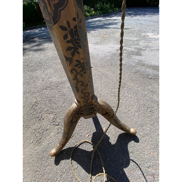 Early 20th Century Pair of Chinoiserie Floor Lamps With Silk Shades For Sale - Image 11 of 12