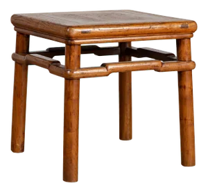 Chinese Ming Style Vintage Natural Wood Side Table with Humpback Stretcher