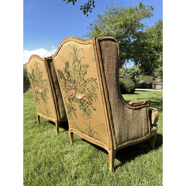 Pair of Louis XV-Style Pheasant & Botanical Upholstered Fauteuil Armchairs For Sale - Image 14 of 18