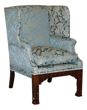 Thomas Chippendale Hand Carved Wingback Armchair, 1820s