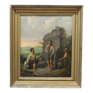 19th Century Oil Painting "Bad Behavior"