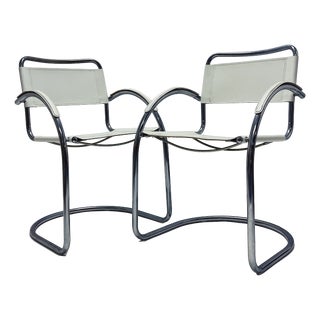 Vintage Tubular Frame Chairs with White Skai, 1950s, Set of 2 For Sale