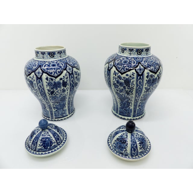 Large 18th-Century Blue and White Delft Covered Pots, 1950s, Set of 2 For Sale - Image 6 of 11