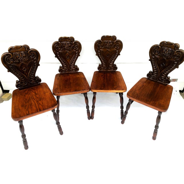 Neo-Renaissance Style Beech Chairs with Carved Backrests, 1950s, Set of 4 For Sale - Image 11 of 18