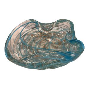 Blue Ribbon Splatter Style Art Glass Catchall in the Manner of Murano