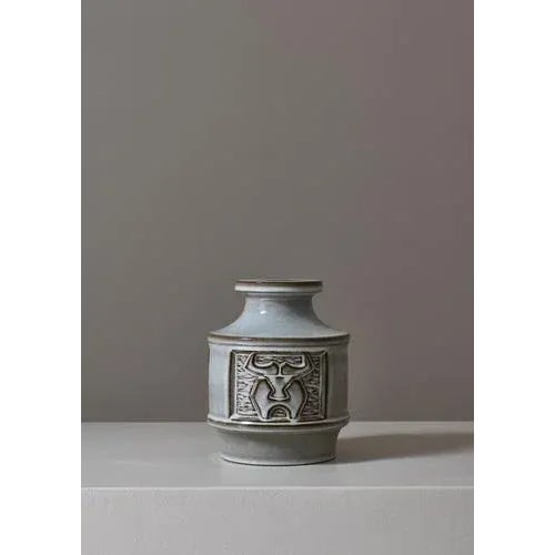 Scandinavian Modern Stoneware Vase with Bull Motif by Michael Andersen, 1960s For Sale - Image 3 of 11