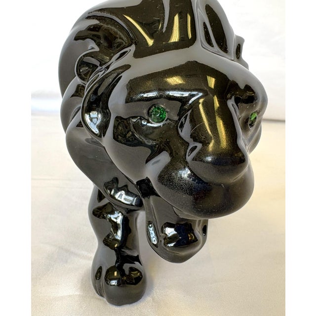 Vintage Ceramic Lion With Green Glass Eyes For Sale - Image 11 of 13