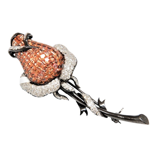 Tourmaline & Diamond Rose Pin For Sale