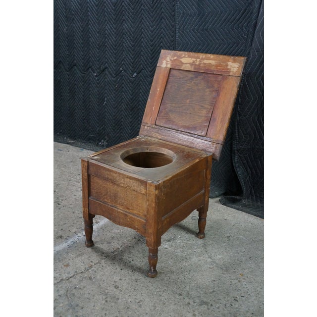 Antique Early American Primitive Oak Chamber Pot Commode Toilet Step Stool For Sale - Image 11 of 18