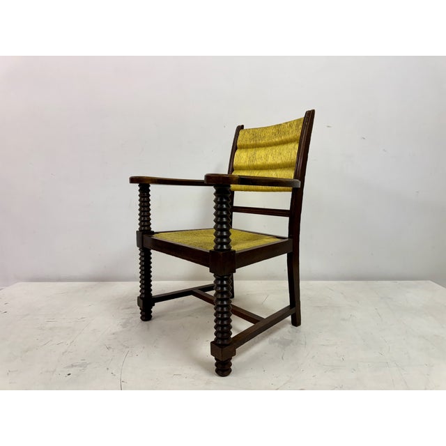 French Oak and Rush Armchair attributed to Charles Dudouyt, 1940s For Sale - Image 13 of 17
