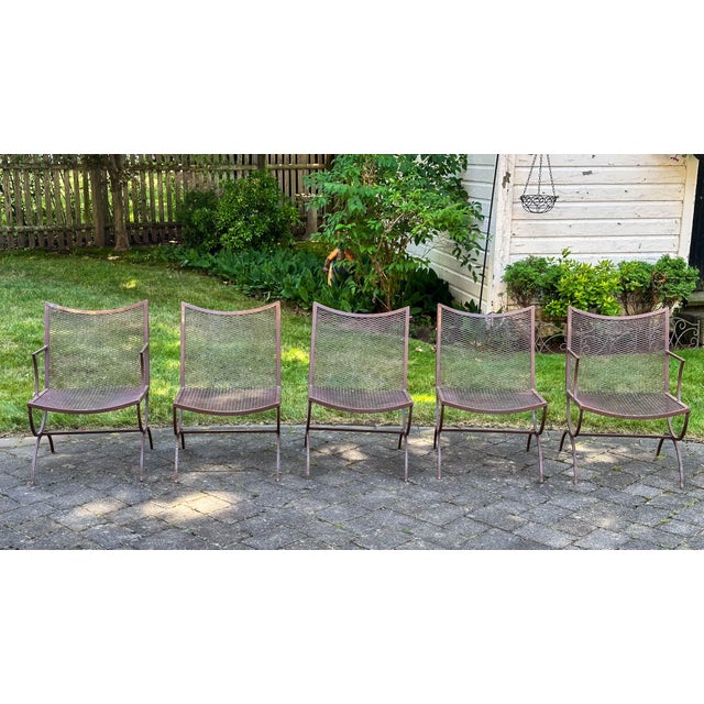 Mid-Century Bob Anderson Wrought Iron Mesh Patio Chairs - 5 Pieces, Attributed For Sale In Boston - Image 6 of 16