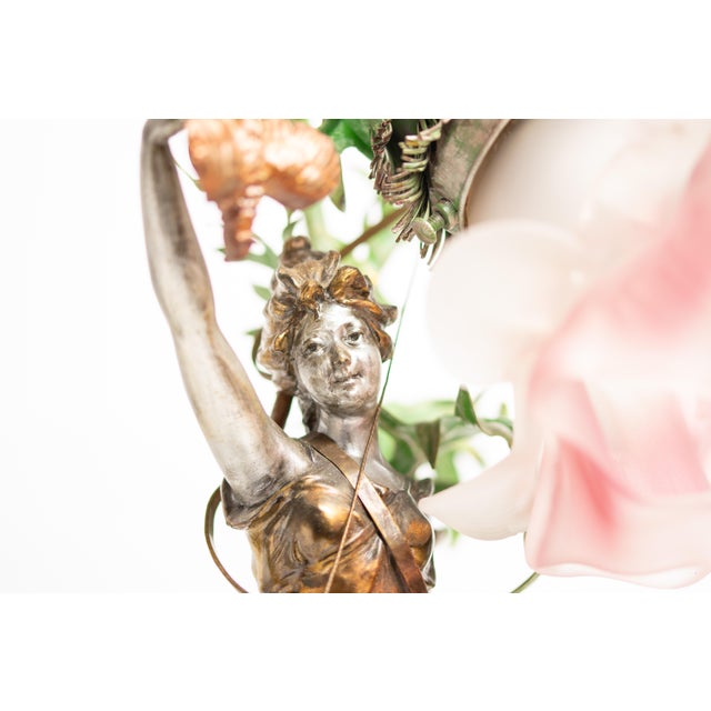 Art Nouveau Spelter Figural Woman Table Lamp For Sale - Image 4 of 15