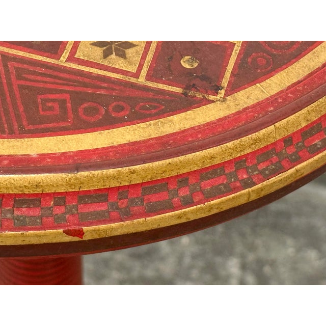 Wood Hand-Painted Round Pedestal Game Table, Vintage For Sale - Image 7 of 12