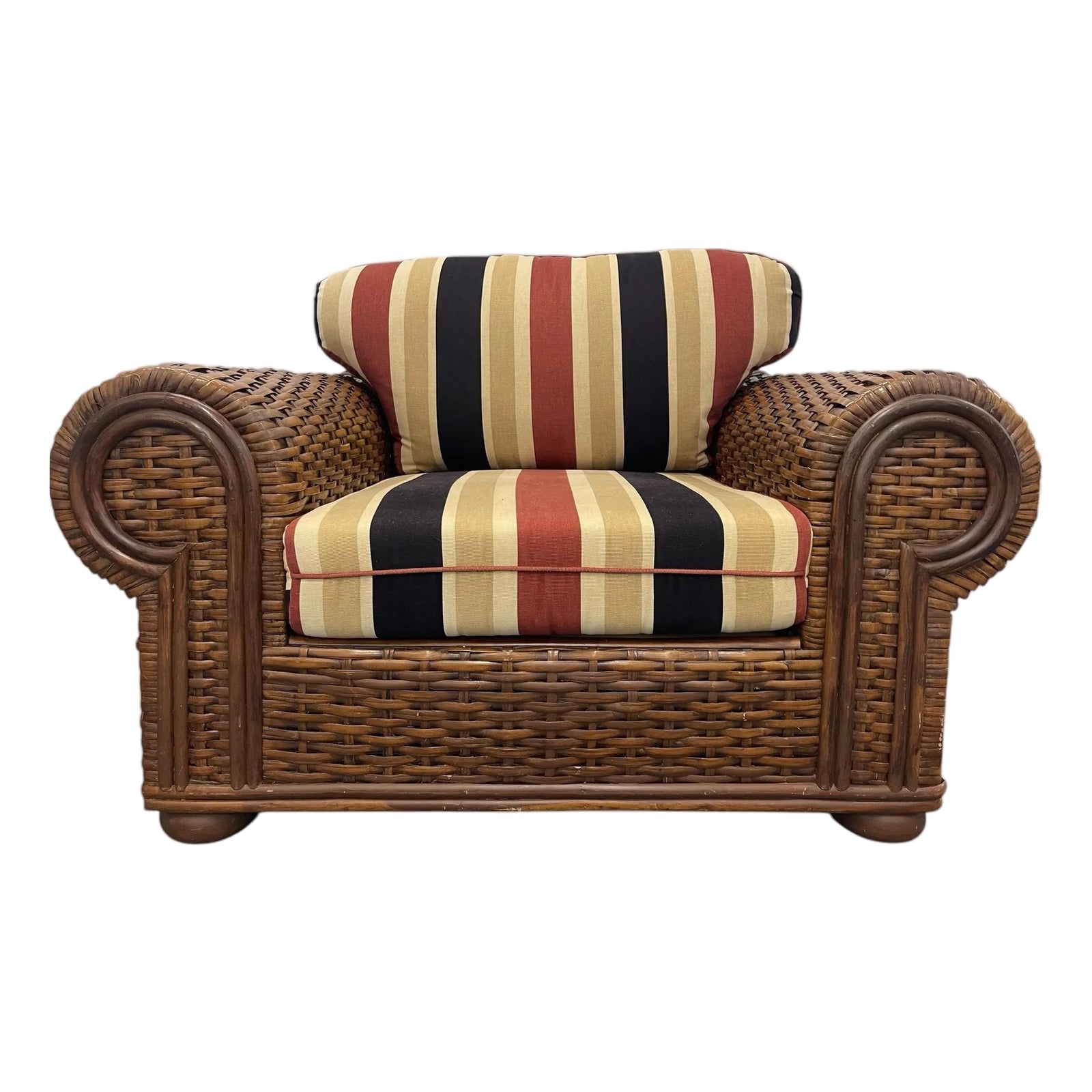 Vintage Oversized British Colonial Rattan Club Chair | Chairish