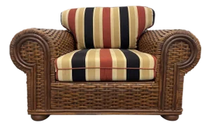 Vintage Oversized British Colonial Rattan Club Chair