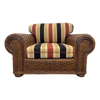 Vintage Oversized Ralph Lauren Style British Colonial Rattan Club Chair For Sale