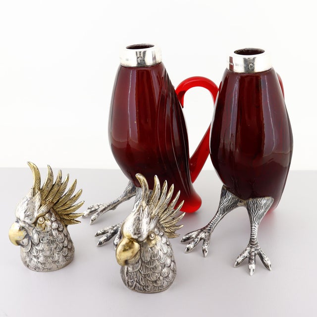 Pair Cartier Sterling Silver & Ruby Red Cut Glass Oil & Vinegar Cruet Decanters For Sale - Image 9 of 18