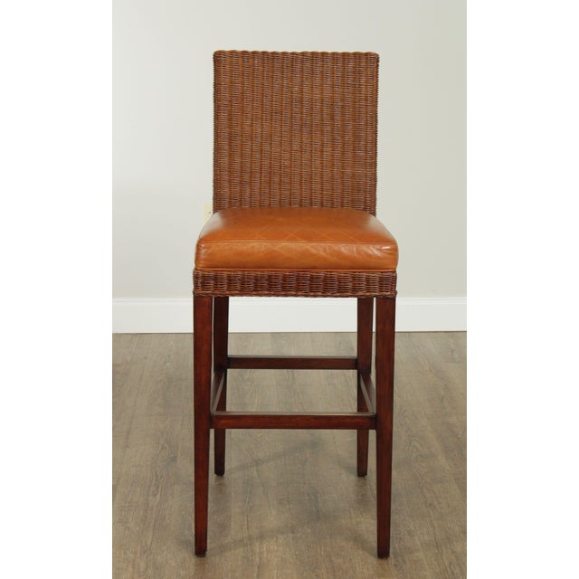 Ethan Allen Wicker Back Leather Seat Bar Stools Set of Chairish