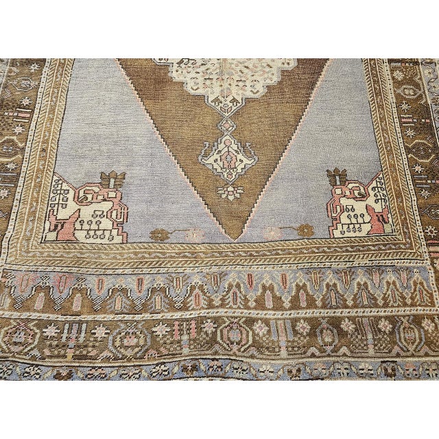 Vintage Turkish Oushak Rug, Hand-Knotted, Geometric Design, Pale Blue, 7' x 10' For Sale - Image 11 of 16