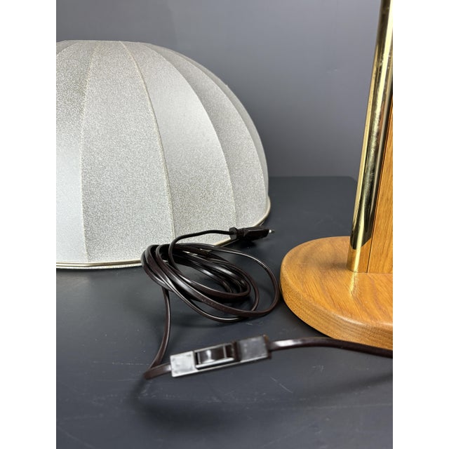 Mid-Century Austrian Hollywood Regency Oak and Brass Table Lamp with Mushroom Shade, 1960s For Sale - Image 16 of 17